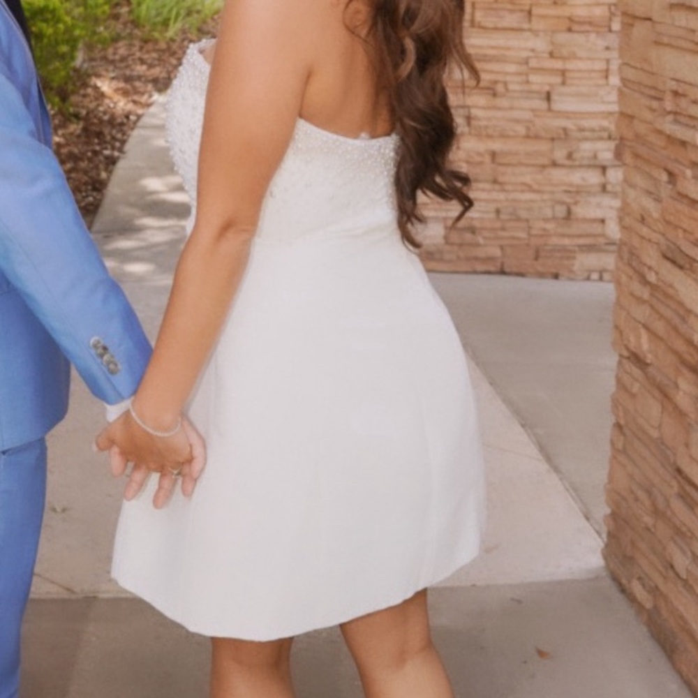SACHIN & BABI ADRIANNA STRAPLESS PEARL-EMBELLISHED MINI DRESS WEDDING DRESS